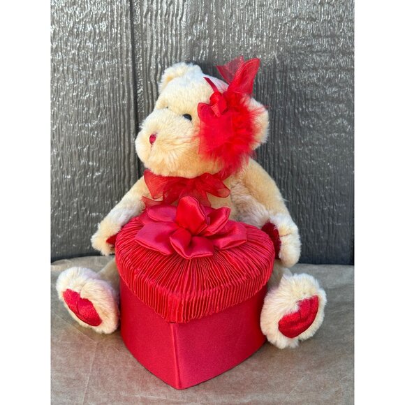 Dan Dee Plush Teddy Bear Red Bow & Heart-Shaped Gift Box Valentine's Day Decor - Picture 2 of 8